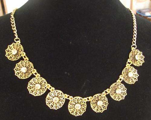 Goldtone Filigree Flower & Amber Crystal Necklace