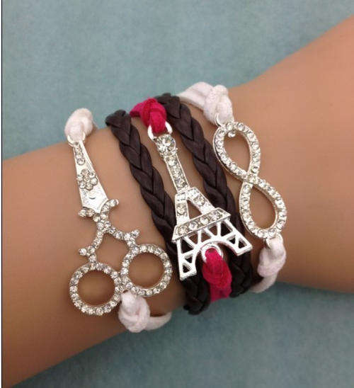 Infinity  Eiffel Tower Scissors Charm Bracelet