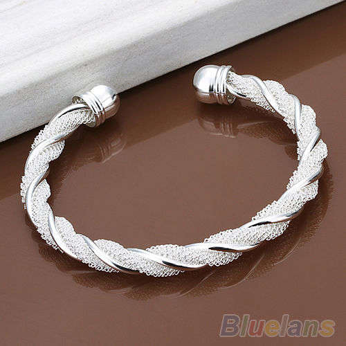 **Perfect Christmas Gift***Stylish New 925 Silver Plated Twist Net Cuff Bangle Bracelet