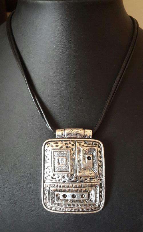 Large Square Tibetan Silver Pendant Waxcord Necklace