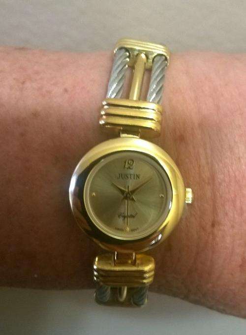 Ladies JUSTIN Gold Tone Dial Steel Double Wire Watch