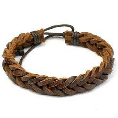 Brown Leather Braided Adjustable Cuff Bracelet