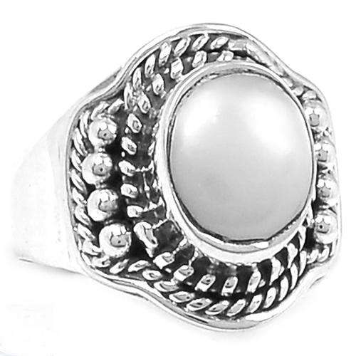 SOLID 925 Sterling Silver  Pearl Ring Size 7