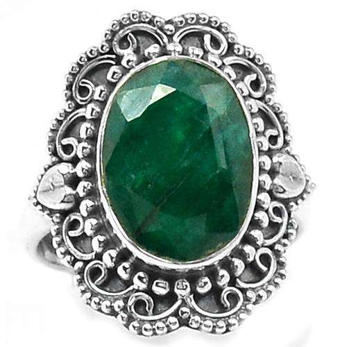 SOLID 925 STERLING SILVER INDIAN EMERALD  RING Size 8