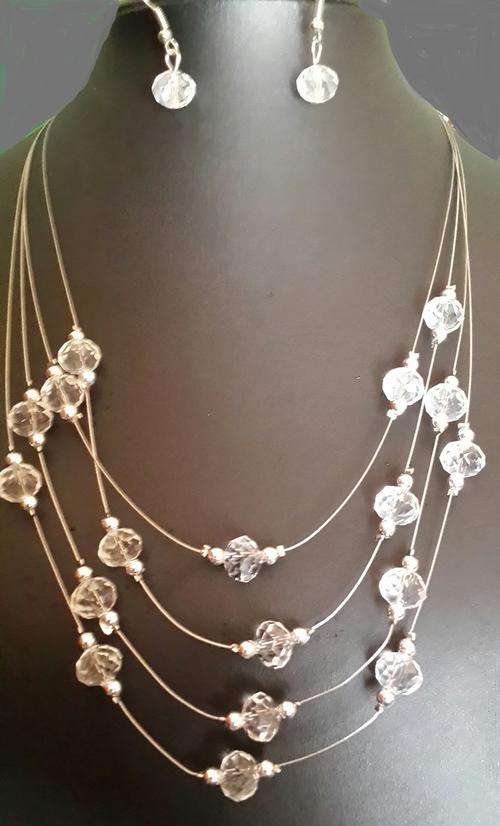 BEAUTIFUL CLEAR  4 STRANDS  FLOATING BEADS NECKLACE & EARRINGS SET