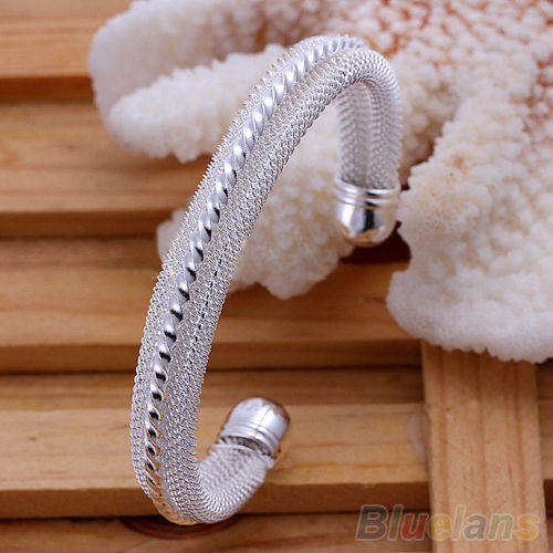 Stylish New 925  Silver Plated  Mesh Twisted Band Bracelet Bangle