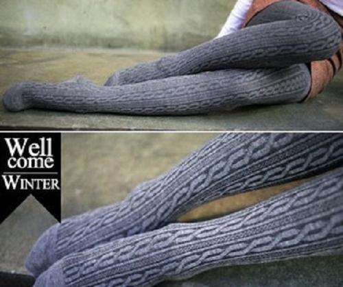 OPAQUE LIGHT GREY WARM KNITTED CABLE TIGHTS WINTER PANTYHOSE FITS