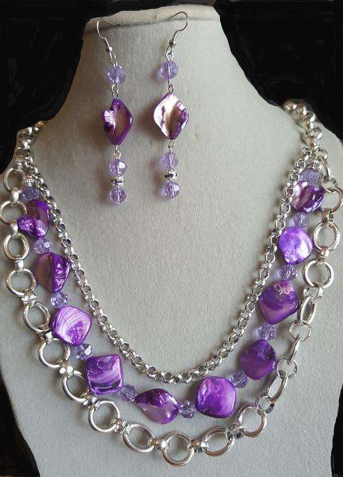 Purple Chains/Beads Necklace & Earrings Set (Plus Free Gift Box)