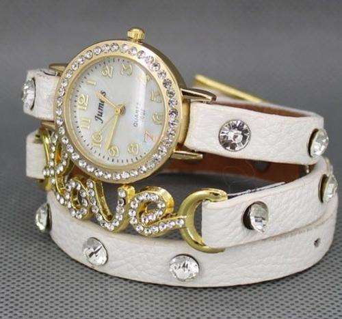 WHITE Fashion Women Girl LOVE  Cz Dial Wrap Around Leather Bracelet Wrist Watch