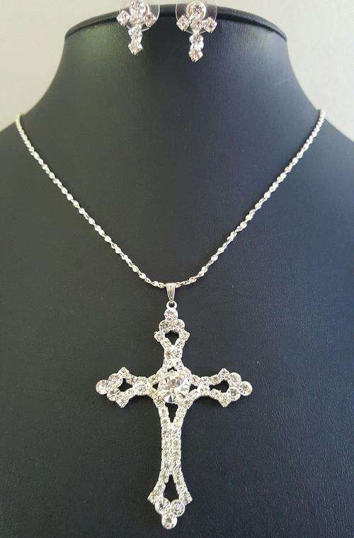 Austrian Crystal Cross  Pendant Necklace & Earrings