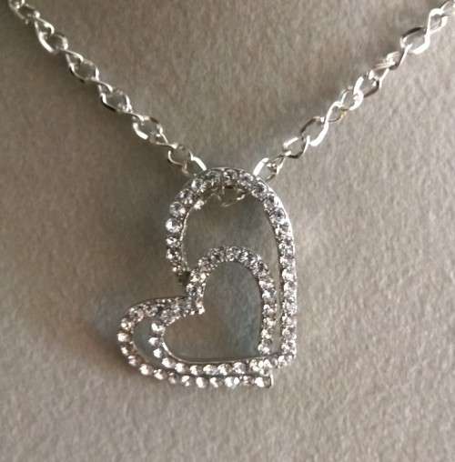 Stunning Long Chain  Double Heart Pendant Necklace