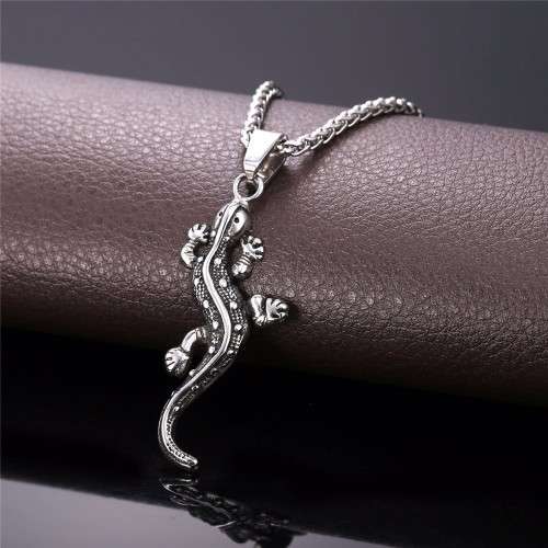 316L SOLID Stainless Steel Ghecko Pendant  Necklace (Free Gift Box)