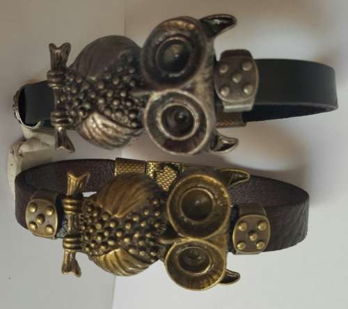 Men's Brown/Bronze Owl Leather  Bracelet