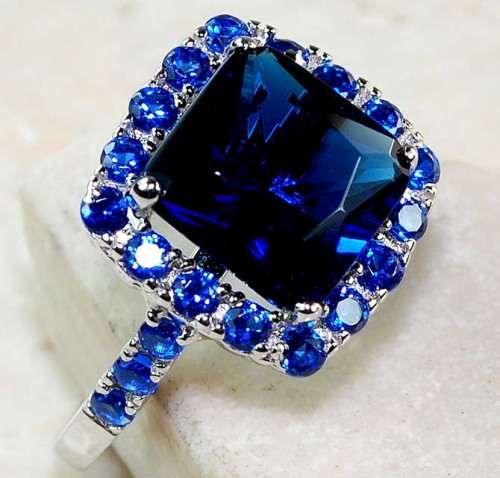 3CT Lab Created Sapphire & Blue Sapphire 925 Solid Genuine Sterling Silver Ring Zs 7