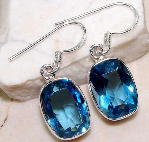 12CT Lb Created Tanzanite 925 Solid Genuine Sterling Silver Earrings 1 1/3" Long