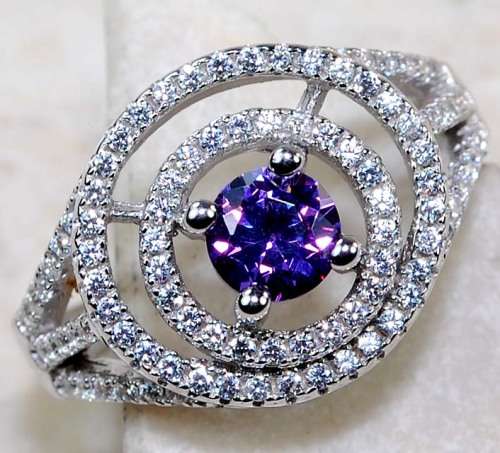 Man Made Amethyst & White Topaz 925 Solid Genuine Sterling Silver Ring Sz 7