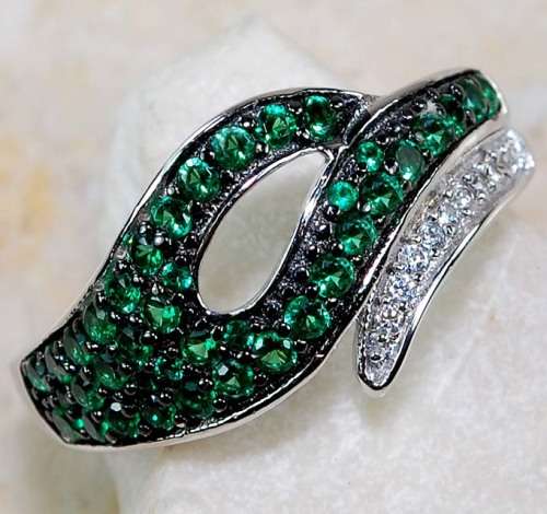 1CT Man Made Emerald & White Topaz 925 Solid Genuine Sterling Silver Ring SZ 8