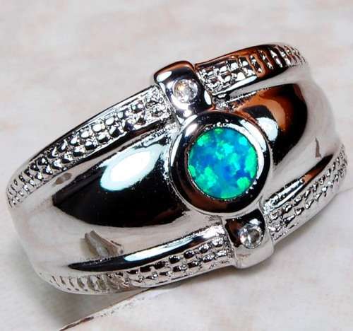AUSTRALIAN OPAL INLAY, WHITE TOPAZ, GENUINE 925 SOLID STERLING SILVER RING SIZE 8