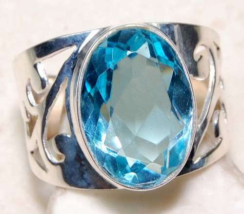 5CT Flawless Man Made Blue Topaz 925 Solid Genuine Sterling Silver Ring Sz 8.75