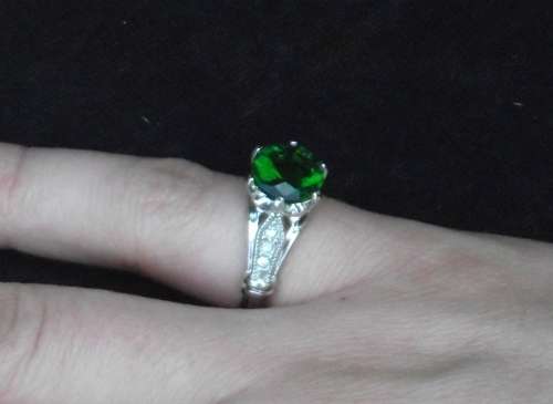 LAB CREATED EMERALD & WHITE TOPAZ WHITE GOLD FILLED RING  # 10.25