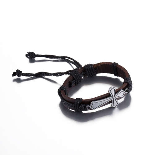 Unisex  BLACK  Cross Leather Adjustable  Bracelet