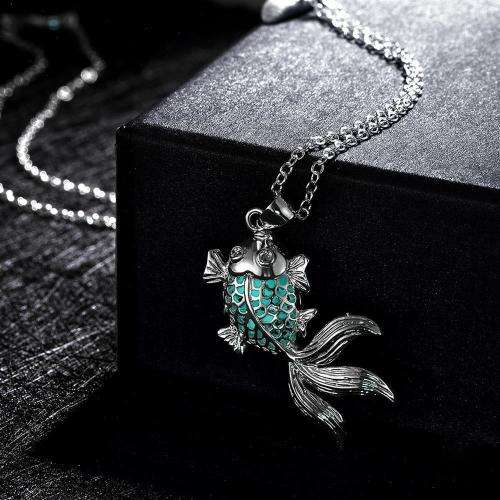 Green/Yellow 925 Sterling Silver filled Luminous Glow In The Dark Fish Pendant Necklace