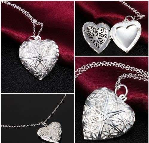 Lovely 925 Sterling Silver Filled  Heart Shape Locket Pendants Necklace
