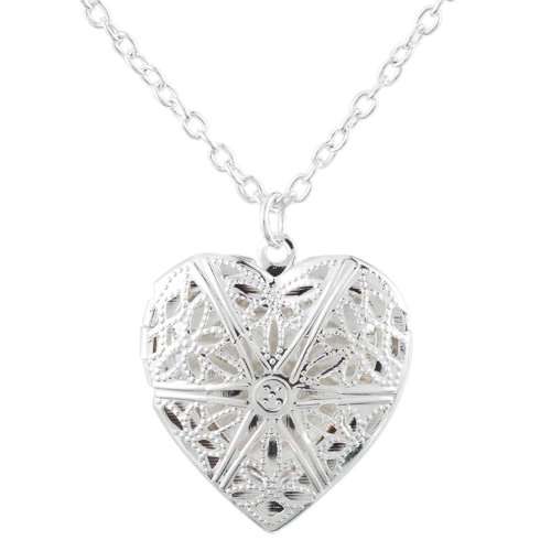 Lovely 925 Sterling Silver Filled  Heart Shape Locket Pendants Necklace