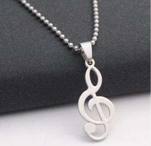 316L Stainless Steel Unisex MUSIC NOTE  Pendant  Necklace PLUS FREE and 60cm Ball Chain