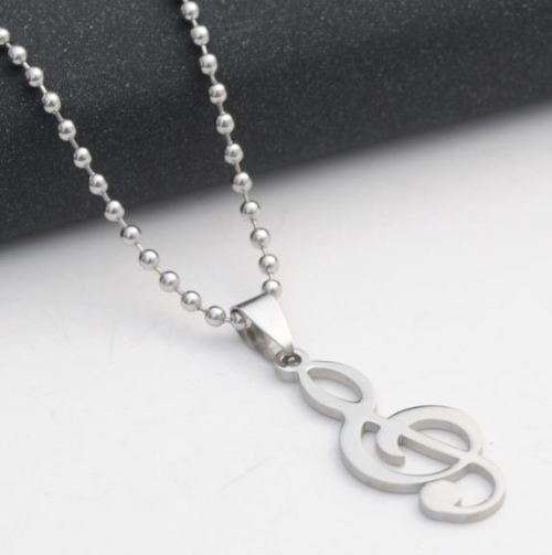 316L Stainless Steel Unisex MUSIC NOTE  Pendant  Necklace PLUS FREE and 60cm Ball Chain
