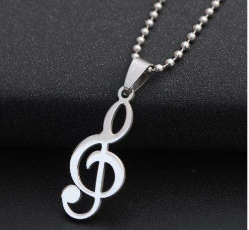 316L Stainless Steel Unisex MUSIC NOTE  Pendant  Necklace PLUS FREE and 60cm Ball Chain