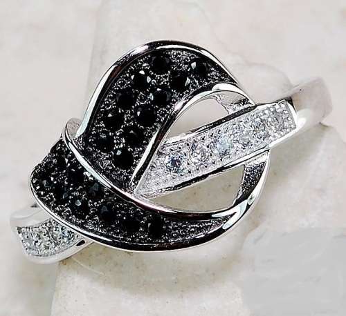 Black Sapphire & White Topaz 925 Solid Genuine Sterling Silver Ring Sz 7