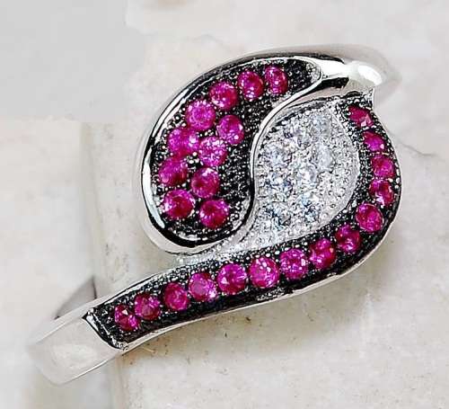 1CT Ruby & White Topaz 925 Solid Genuine Sterling Silver Ring Sz 6