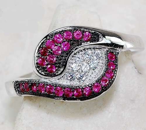 1CT Ruby & White Topaz 925 Solid Genuine Sterling Silver Ring Sz 6