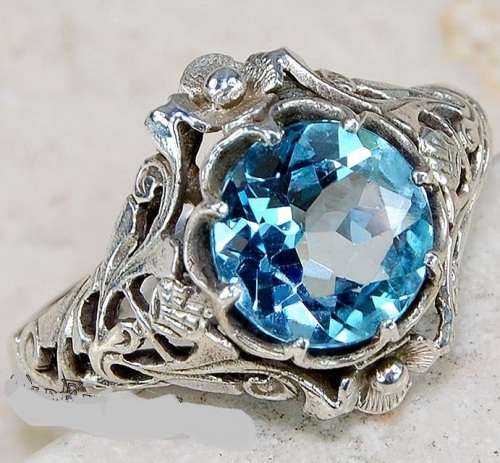 2CT Aquamarine 925 Solid Sterling Silver Art Deco Filigree Ring Sz 7