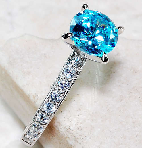 Aquamarine & White Topaz 925 Solid Genuine Sterling Silver Ring Sz 8