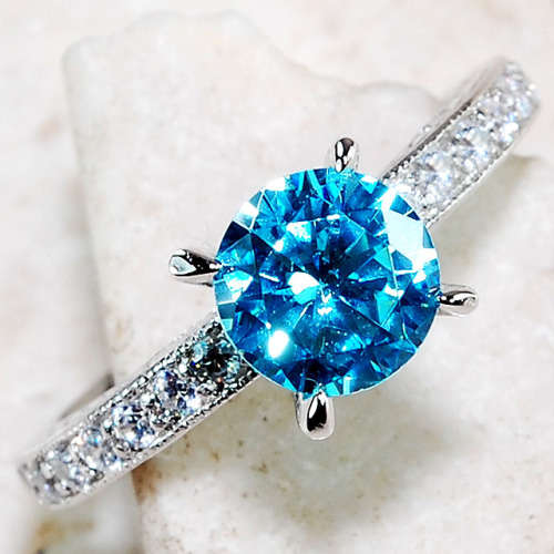 Aquamarine & White Topaz 925 Solid Genuine Sterling Silver Ring Sz 8