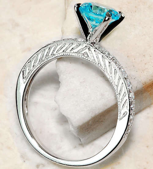 Aquamarine & White Topaz 925 Solid Genuine Sterling Silver Ring Sz 8