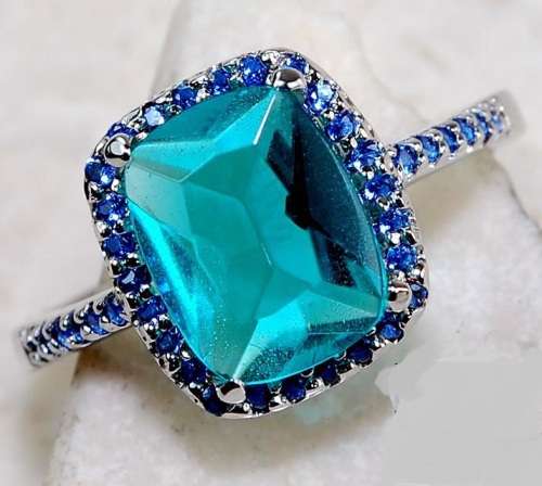 2CT London Blue Topaz & Sapphire 925 Solid Genuine Sterling Silver Ring Sz 8