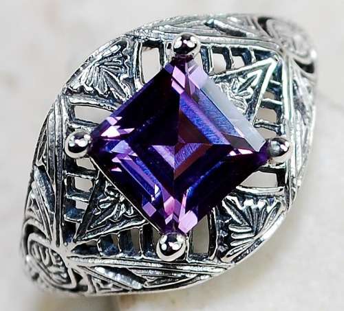 1CT Color Changing Alexandrite 925 Solid Sterling Silver Art Deco Ring Sz 8