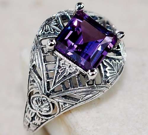 1CT Color Changing Alexandrite 925 Solid Sterling Silver Art Deco Ring Sz 8
