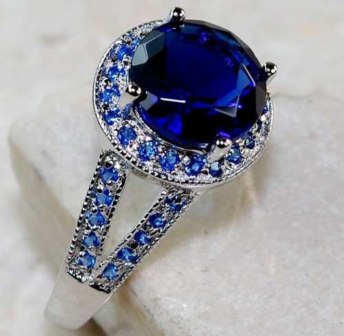 2CT Blue Sapphire 925 Solid Genuine Sterling Silver Ring Sz 7