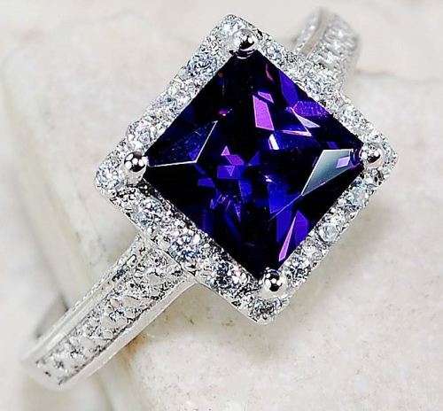 2CT Manmade Amethyst & Topaz 925 Solid Genuine Sterling Silver Ring Sz 8