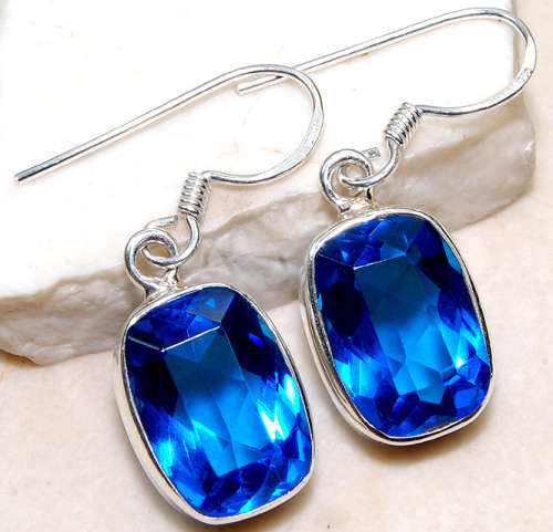 12CT Sapphire 925 Solid Genuine Sterling Silver Earrings
