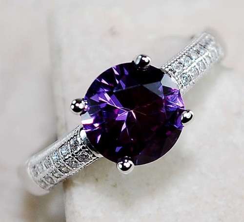 2CT Amethyst & White Topaz 925 Solid Genuine Sterling Silver Ring Sz 7