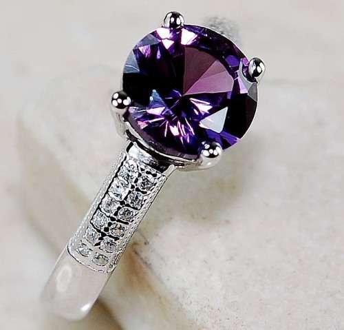 2CT Amethyst & White Topaz 925 Solid Genuine Sterling Silver Ring Sz 7