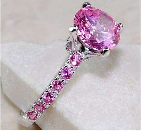 1CT Pink Sapphire 925 Solid Genuine Sterling Silver Ring Sz 6