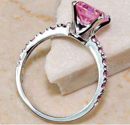 1CT Pink Sapphire 925 Solid Genuine Sterling Silver Ring Sz 6