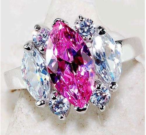 2CT Pink Sapphire & White Topaz 925 Solid Genuine Sterling Silver Ring Sz 7