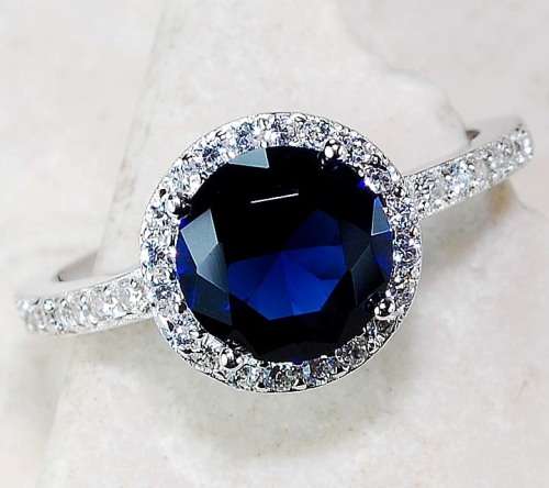 2CT Blue Sapphire & White Topaz 925 Solid Sterling Silver Ring Sz 8